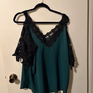 SHEIN Teal and Black Lace Blouse